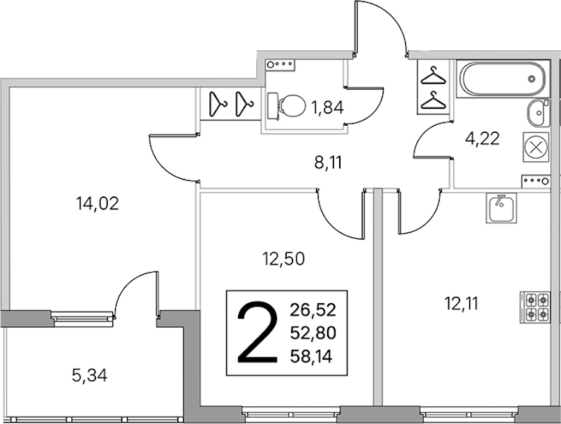 2-комнатная квартира 55.47 м², 2/4 эт., ЖК «Любоград в Стрельне»